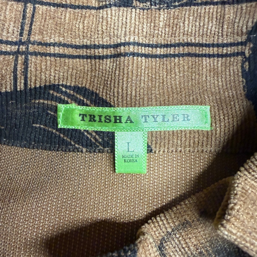 Trisha Tyler Women LARGE Corduroy Jacket Brown Abstract Circle Print Bell Sleeve - Picture 3 of 12
